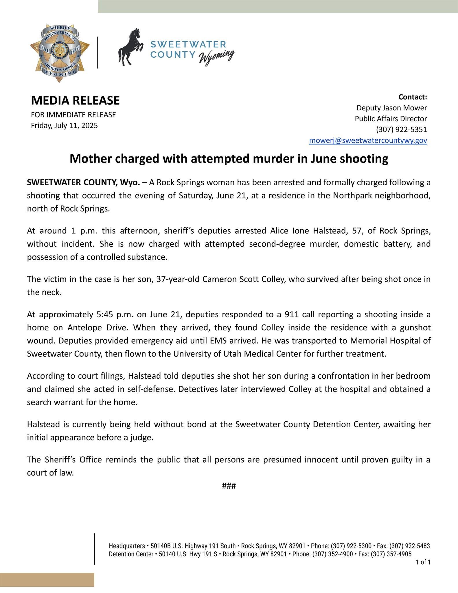 Mother Charged with Attempted Murder in Shocking Sweetwater County Shooting